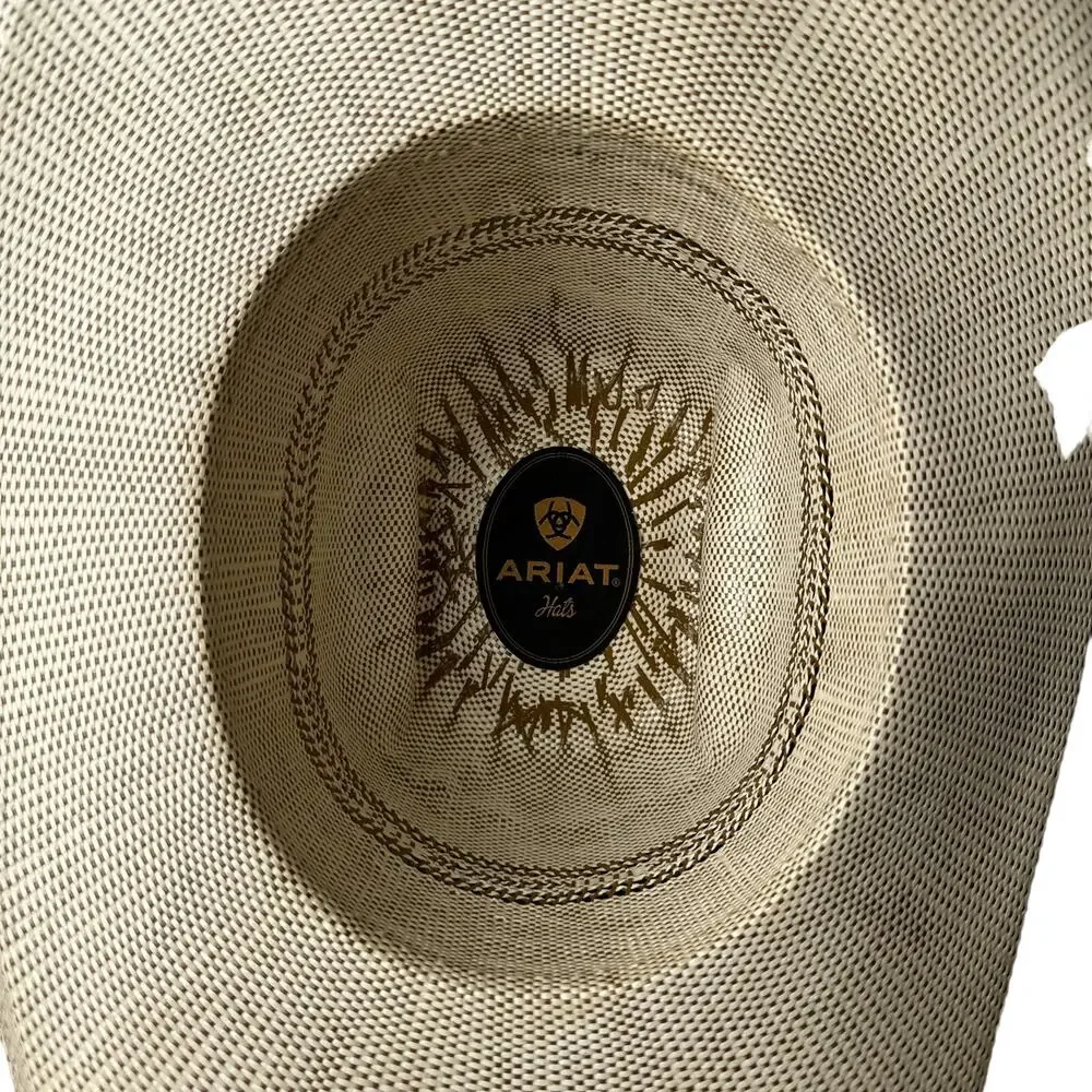 ARIAT Bangora Straw Cowboy Hat Men's Beige Western Ventilated Crown Rodeo 5430‎